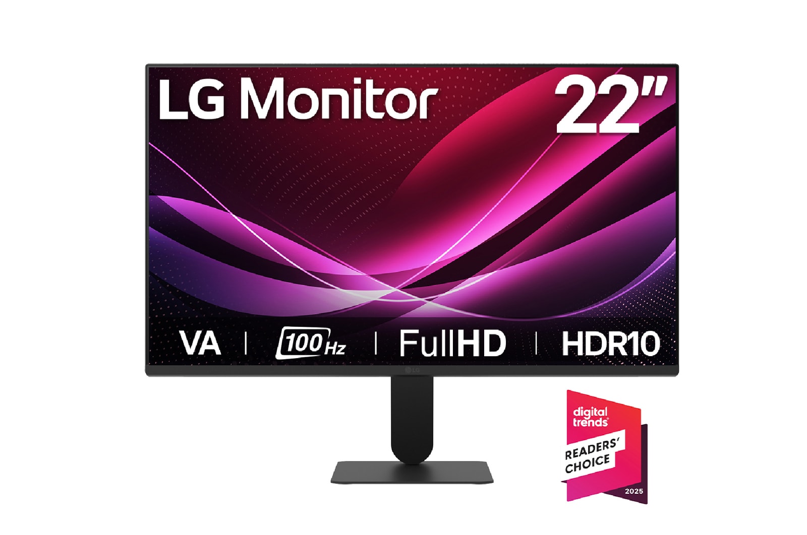 Vista frontal de Monitor LG Full HD de 22" con 100Hz y 1ms MBR 22U401A-B